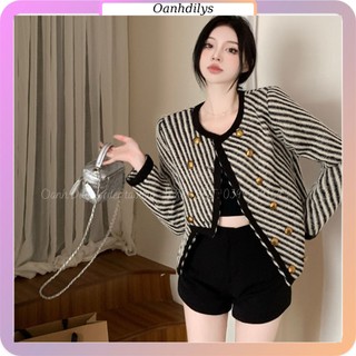Áo khoác dạ tweed sọc trắng đen, áo dạ ba lỗ nữ hàng cao cấp order Taobao nhà Oanhdilys