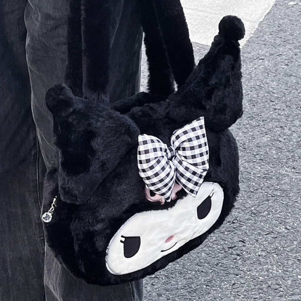 Túi Xách Kuromi Bằng Len Nhung Kích Thước Lớn 31 X 38 CM - Phù Hợp Cho Máy Tính 13 Inch