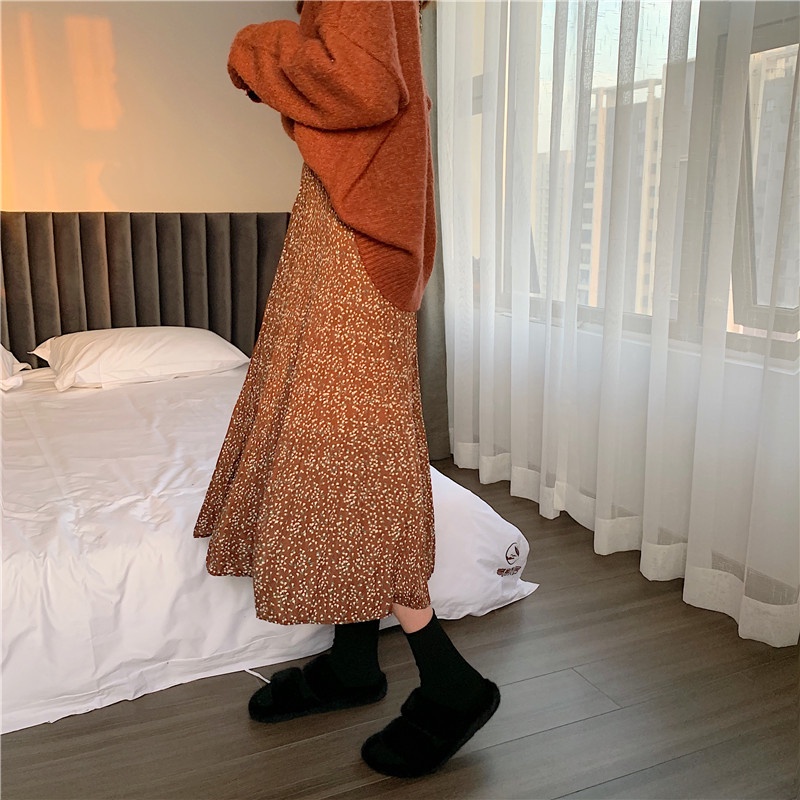 Chân Váy Lửng Lưng Cao Họa Tiết Hoa Thời Trang Thu Đông Cho Nữ