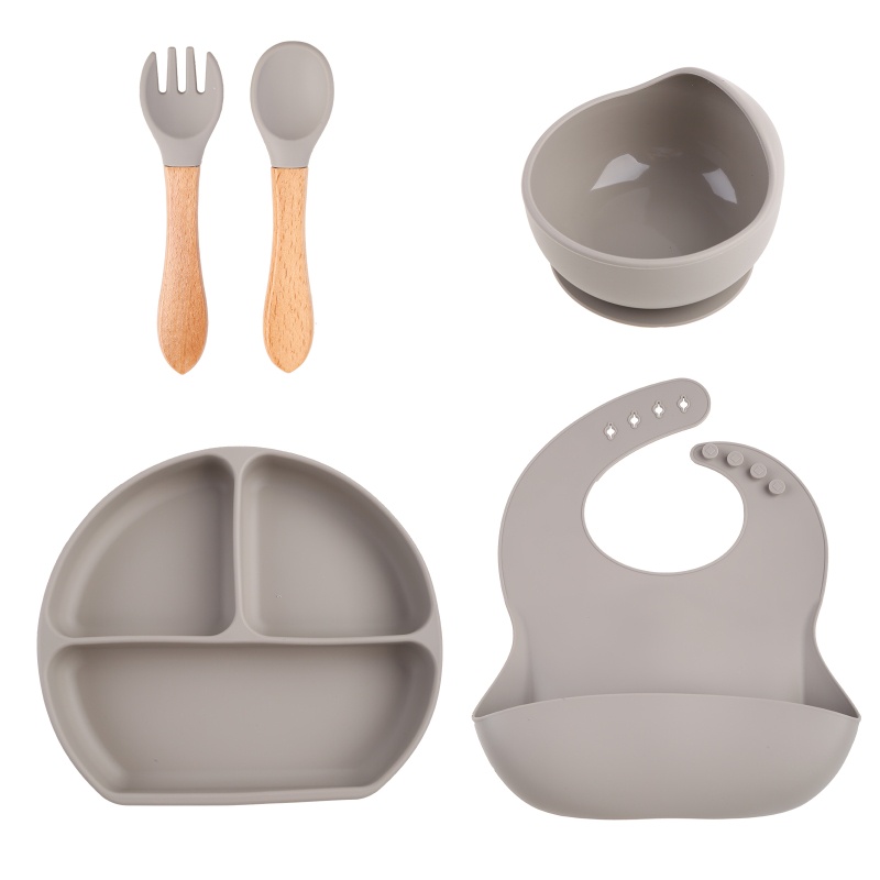 Bộ 5 Muỗng Nĩa Ăn Chia Ngăn Bằng Silicone Dành Cho Bé