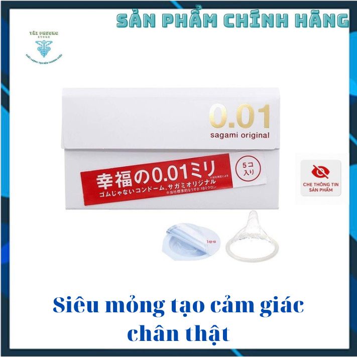 Bao cao su Sagami Original 0.01 cao cấp, Siêu mỏng tạo cảm giác chân thật – Hộp 5 chiếc,