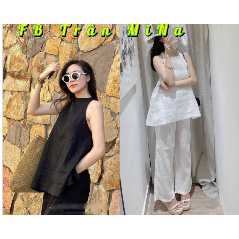 Set áo yếm nút bọc kèm quần suông bèo