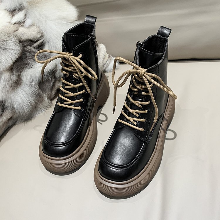 Giày Bốt Nữ Loveshoes đế bánh mì dây buộc 2 màu mã BOT03