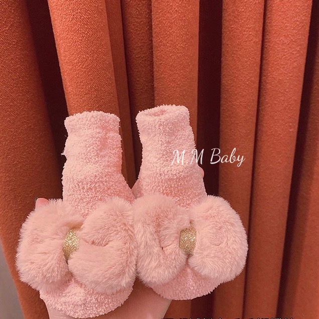 Tất vớ cao cổ chất liệu len lông xù đính nơ hồng dễ thương (3-12m) T41 Mimi Kids