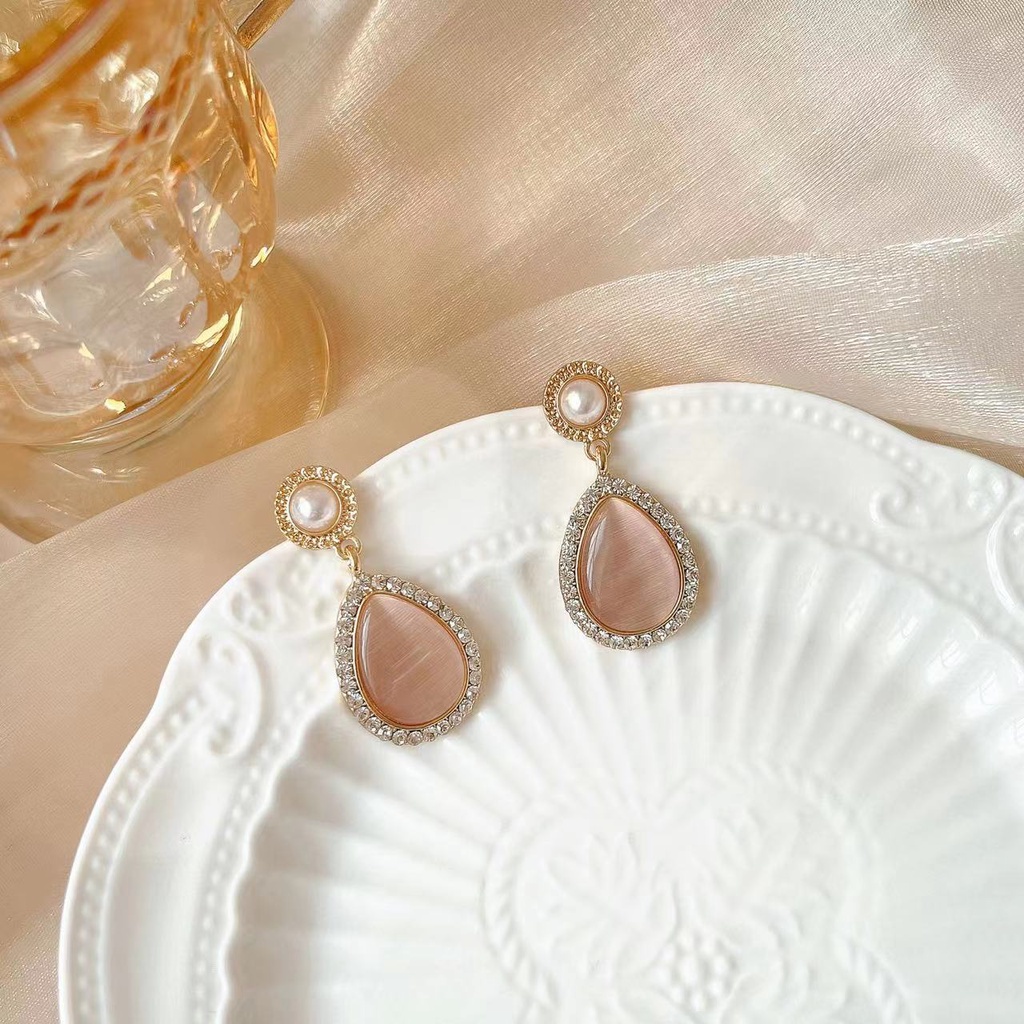 Khuyên tai kẹp không bấm lỗ chốt cố định K201 bằng hợp kim mạ vàng hình giọt nước dáng midi Leous Accessories