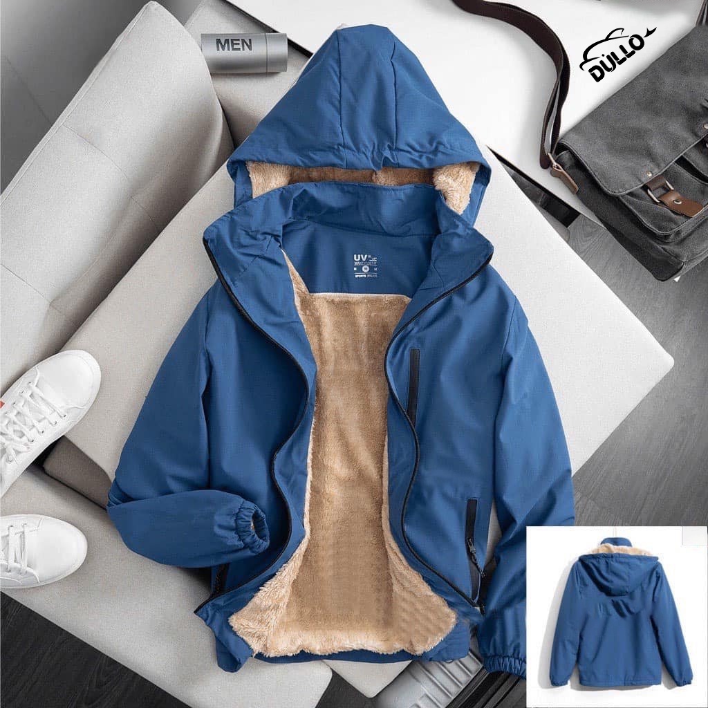Áo khoác nam lót lông 3 khoá DULLO mã D282 chất vải gió tráng bạc chống nước, lót lông dày dặn