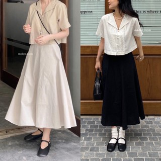 MODEN - Chân váy nữ dài xòe chất linen gân 2 lớp - RECI