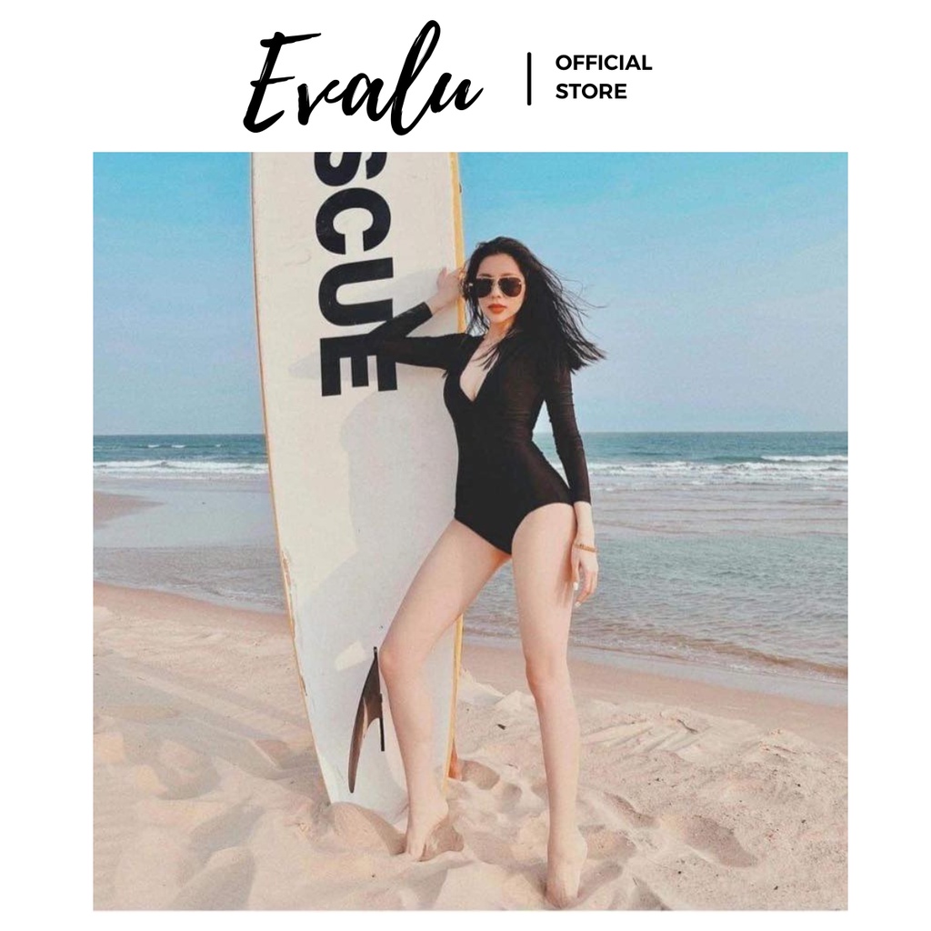 Bộ Bikini liền thân dây kéo, đồ bơi 1 mảnh, bodysuit có dây kéo tay ngắn và tay dài dáng quần chip EVALU STORE [A3]