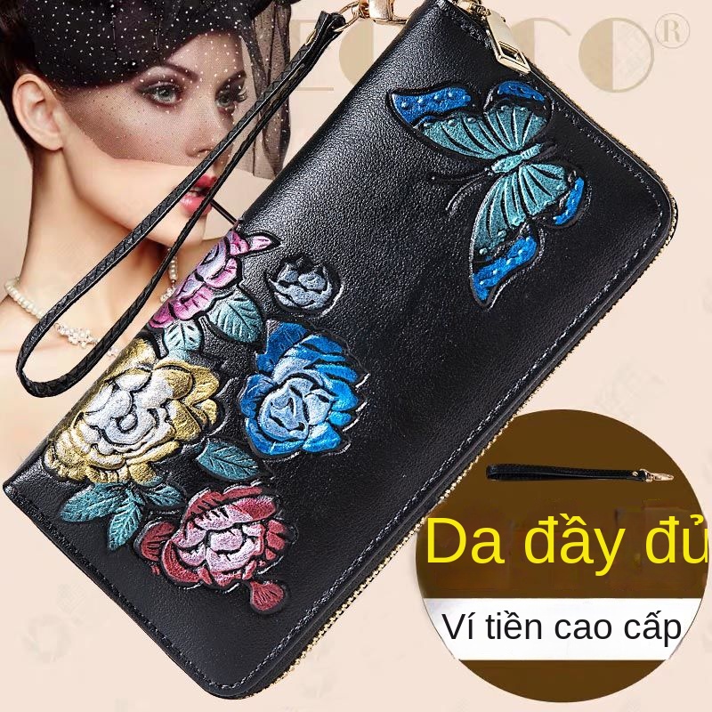 Ví Da Bò Dáng Dài Cỡ Lớn Phối Khóa Kéo Thời Trang Cho Nữ