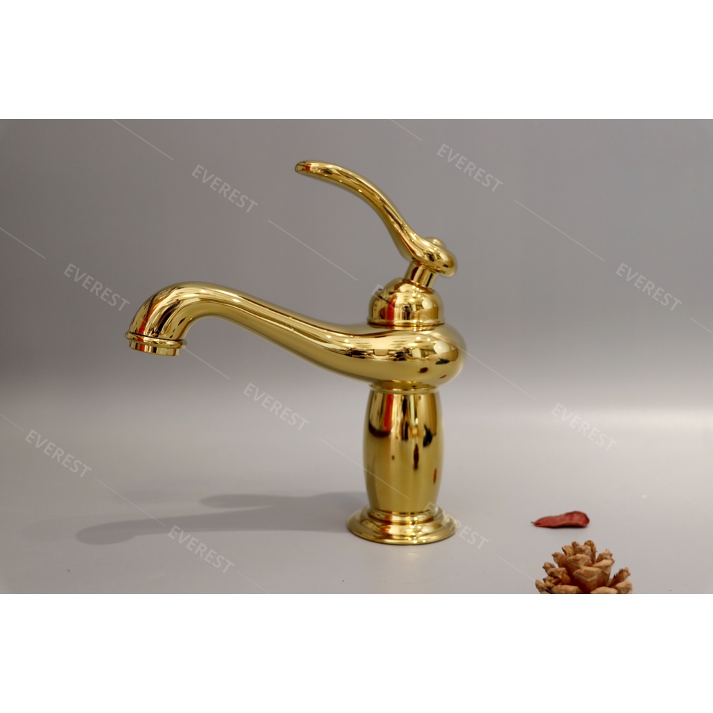 Vòi lavabo, vòi rửa chén đồng mạ vàng cao cấp chính hãng EVEREST EV-MV22 (20cm)