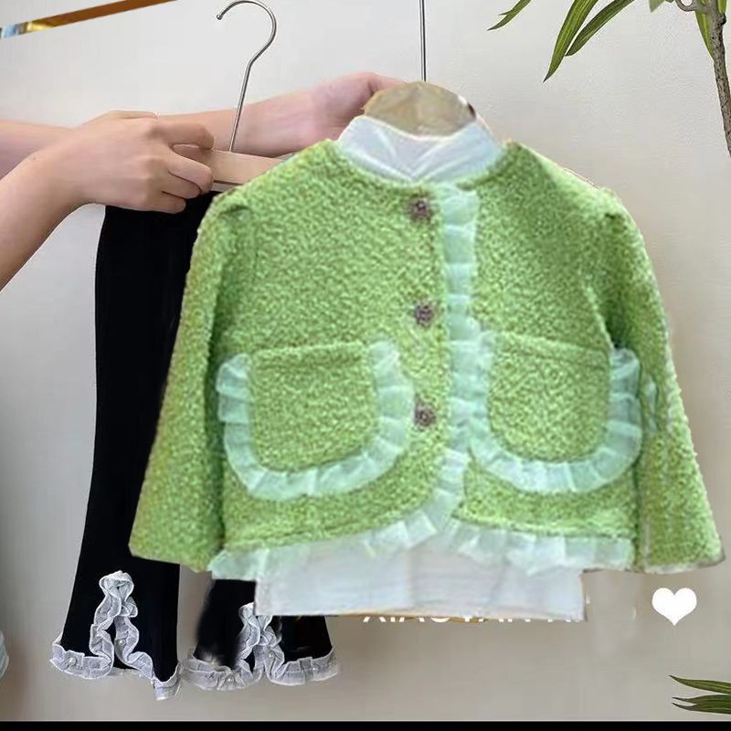 Hàng Mới Về Bộ Áo Khoác + Quần Dài Ống Loe Thời Trang Thu Đông Cho Bé Gái