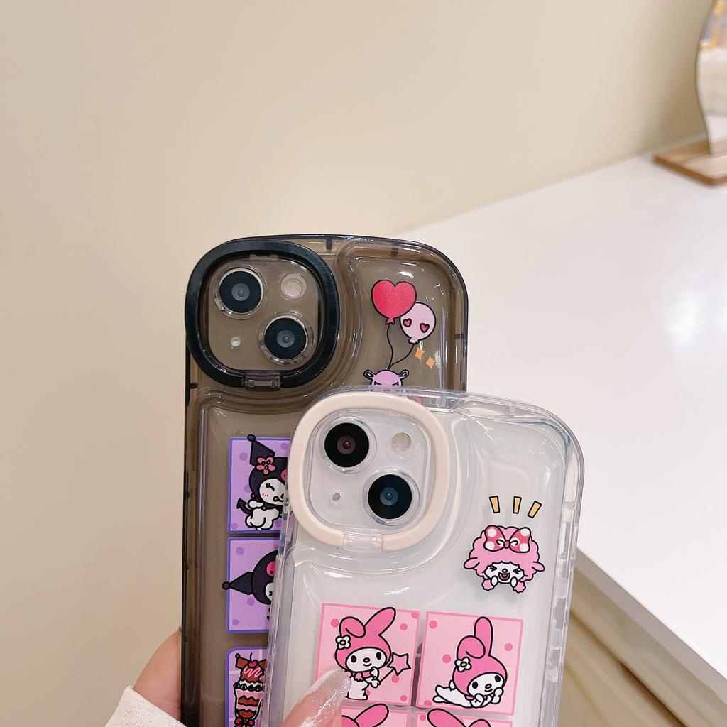 Ốp Điện Thoại Họa Tiết Kuromi melody Kèm Giá Đỡ Cho IPhone 14promax 14 13promax 13 12 11