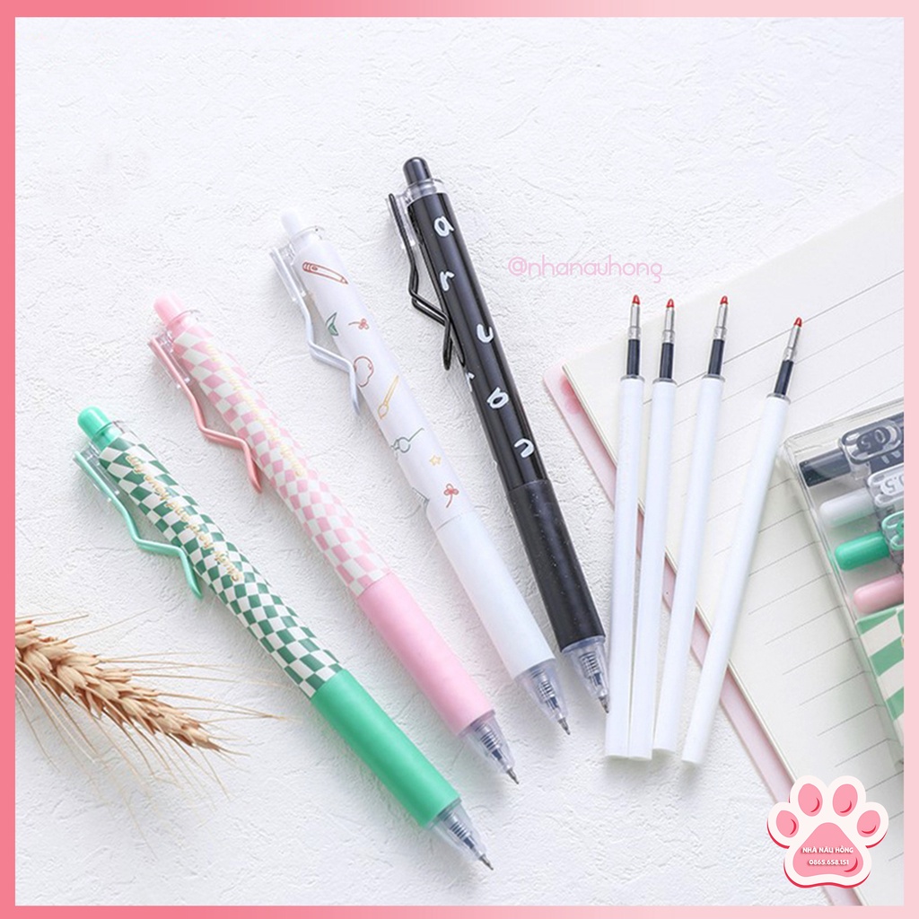 Bút gel bấm Mura Caro, màu mực đen, ngòi kim mảnh cao cấp 0.5mm, khô nhanh - Study Hard