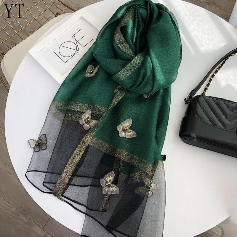 Khăn Quàng Cổ Lụa Mỏng Thêu Họa Tiết Phong Cách Hàn Quốc Thời Trang Thu Đông Dành Cho Nữ