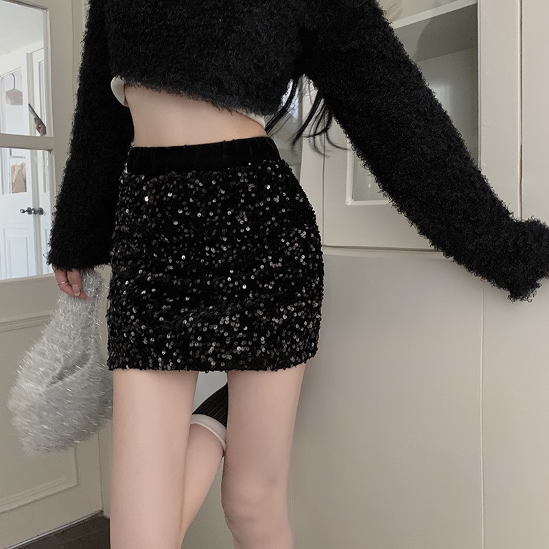 Chân Váy Chữ a Lưng Cao Đính Kim Sa Lấp Lánh Thời Trang Cho Nữ