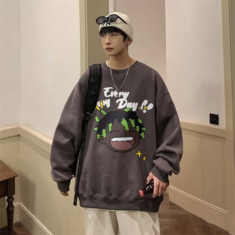 Áo Sweater Tay Dài Cổ Tròn Dáng Rộng Phong Cách Hip Hop Đường Phố Cho Nam