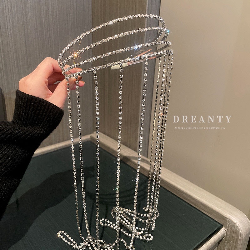 Băng Đô Cài Tóc Bằng Kim Loại Đính Đá Phối Tua Rua Phong Cách Âu Mỹ Độc Đáo Thời Trang