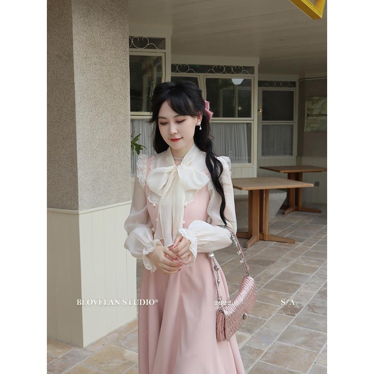 Đầm Midi Tay Dài Màu Hồng Ngọt Ngào Thời Trang Mùa Thu Cho Nữ