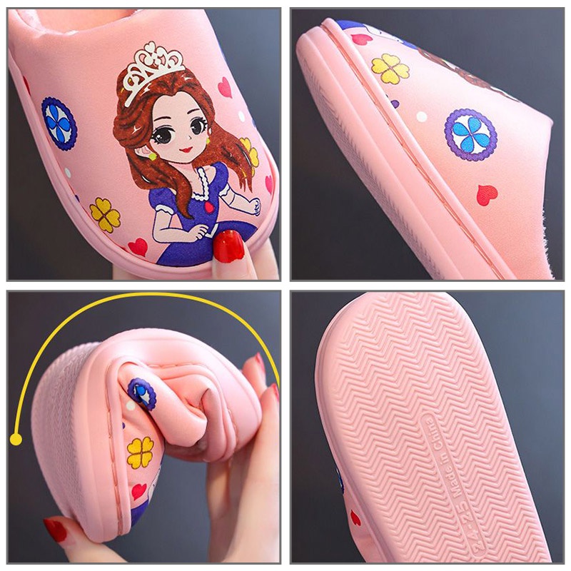 Dép bông AMILA đi trong nhà bằng da PU chống nước chống trượt thời trang thu đông dành cho trẻ em