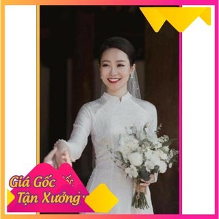 Áo dài cô dâu gấm tơ đẹp (kèm quần + mấn đội đầu)