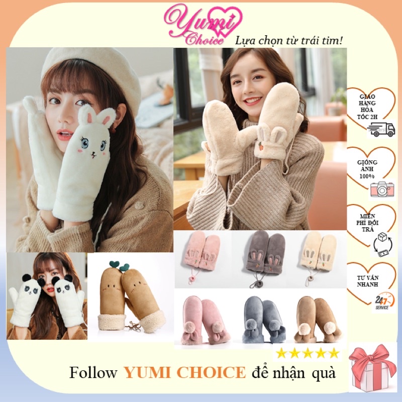 Găng tay lông mềm 💥Mẫu xinh hot💥 Găng tay ấm hình thú siêu dễ thương cho các bạn nữ