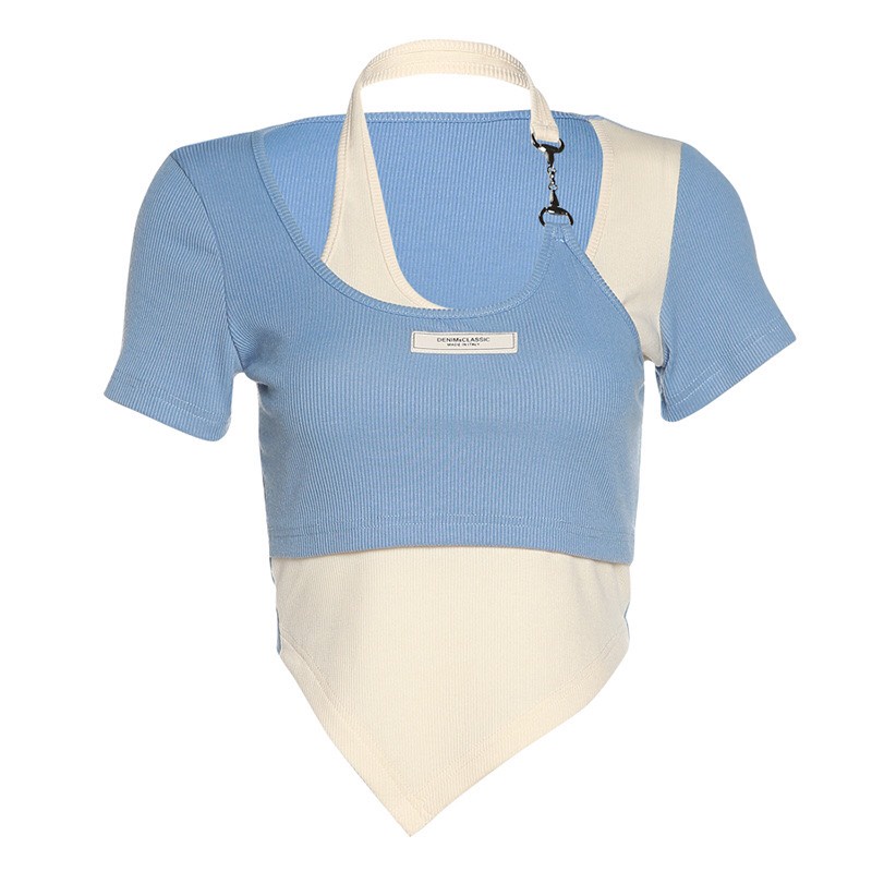 Áo Thun Tay Ngắn Phối màu dây xích vạt nhọn vải cotton A331