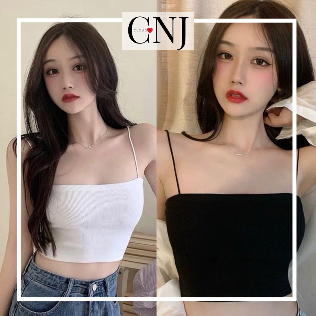 Áo 2 Dây Croptop Sợi Bún Chất Cotton Co Giãn ôm body sexy trẻ trung dễ thương Ulzzang, áo bra hai dây nữ bún đen trắng