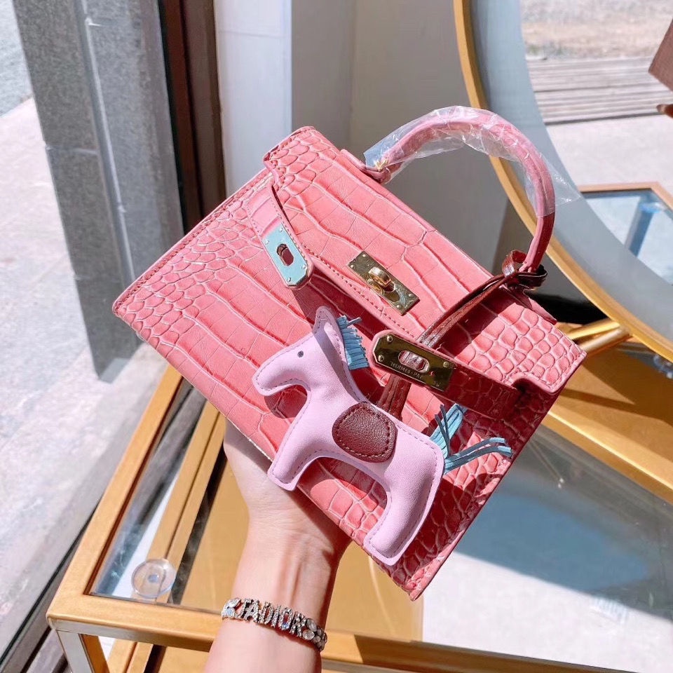 M74U Hermès bag women's 2020 new trendy red small wedding crocodile pattern platinum leather shoulder crossbody all-match Kelly handbag
