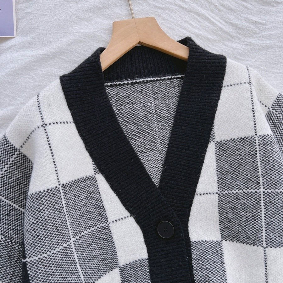 Áo len nữ cadigan kẻ caro dày dặn thời trang trẻ