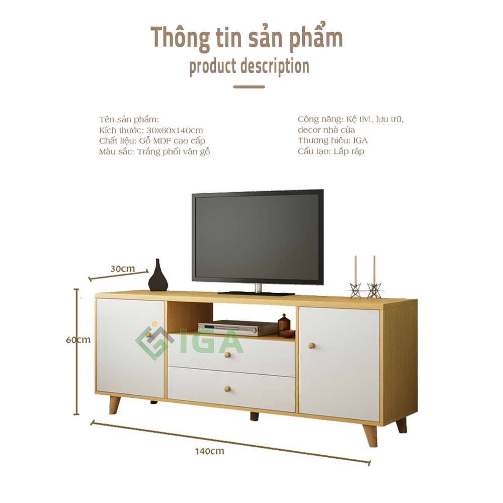 Kệ tivi phòng khách phong cách Nordic dễ dàng kết hợp với nhiều mẫu bàn trà và ghế sofa thương hiệu IGA - GP142
