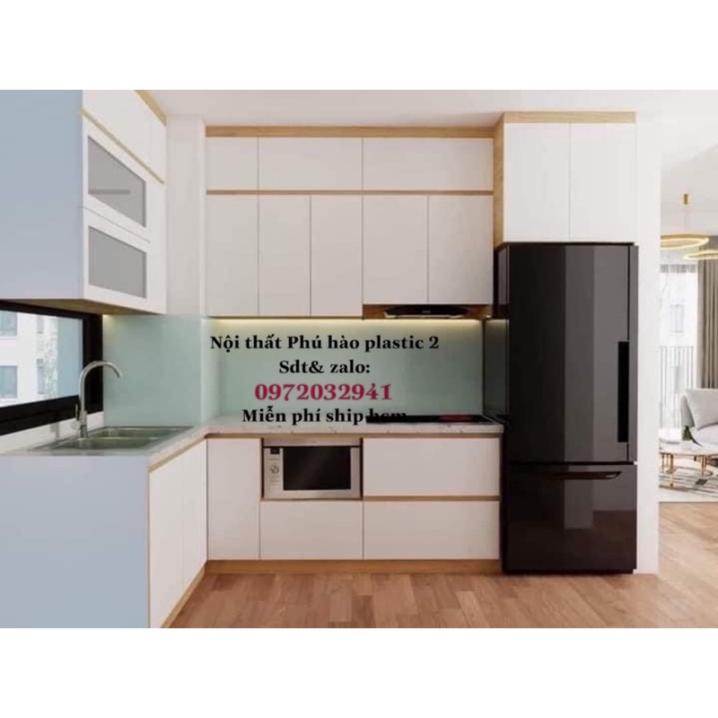 Tủ bếp hình L nhựa vincoplast cao cấp đóng theo yêu cầu