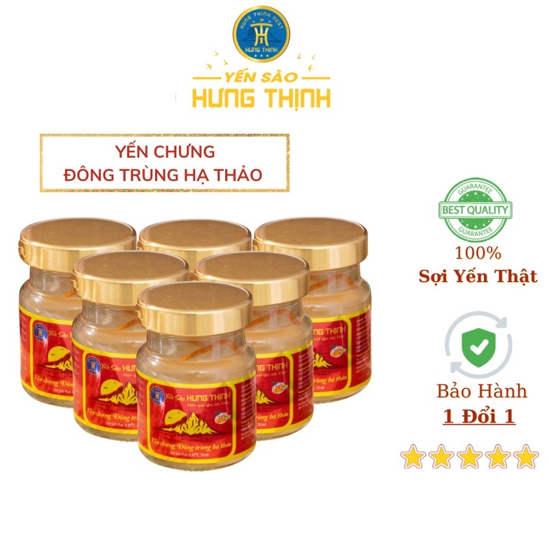 5 Hũ Yến Chưng Đông Trùng Hạ Thảo HƯNG THỊNH Với 25% Tổ Yến Nguyên Chất Giúp Bồi Bổ Chống Suy Nhược Cơ Thể, Yến Hũ 70ml