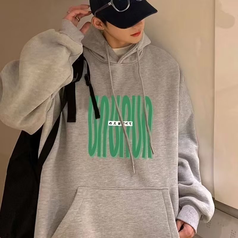 Áo Khoác Hoodie Chui Đầu Tay Dài In Chữ Màu Xanh Lá / Đen / Xám Kiểu Hàn Quốc Thời Trang Cho Nam Và Nữ M-5XL