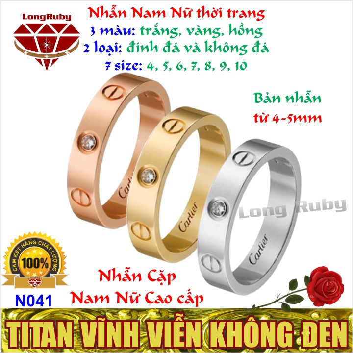 Nhẫn Nam Nữ Thời Trang Trắng, Vàng, Hồng | Nhẫn Cặp Đôi Titan Đính Đá Lịch Lãm