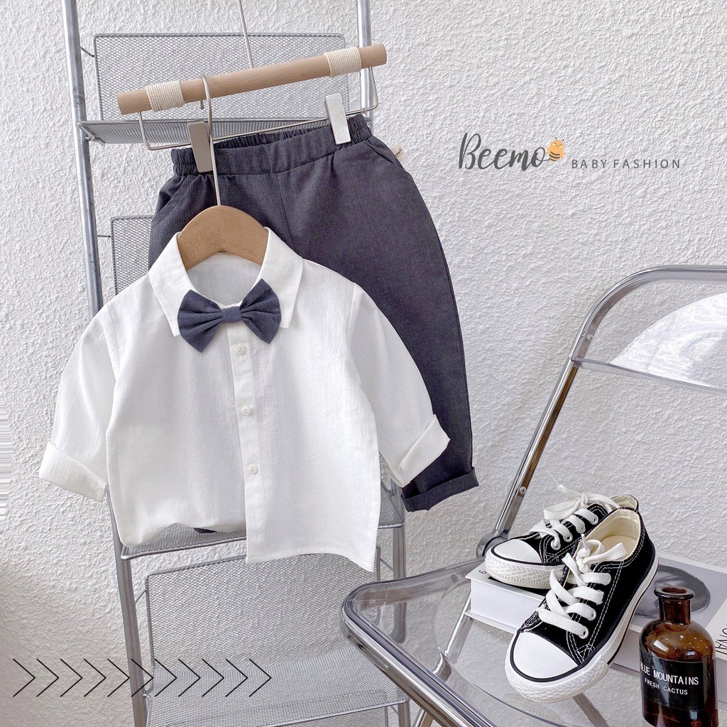 Set áo sơ mi quần tây phối nơ công tử beemo