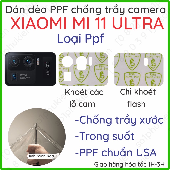 Dán bảo vệ camera Xiaomi Mi 11 Ultra loại nano 9H chống bể và dán dẻo PPF chống trầy xước
