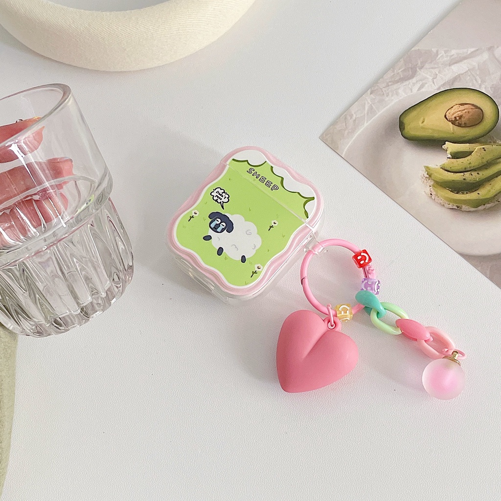 Vỏ Bảo Vệ Hộp Sạc Tai Nghe AirPods 1 2 3 Pro 2 2022 Bằng PC + Móc Khóa Trái Tim Bằng Silicon Mềm Chống Sốc