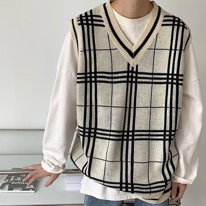 Áo sweater dệt kim AOKANG sát nách kẻ sọc lớn kiểu dáng sành điệu đa năng