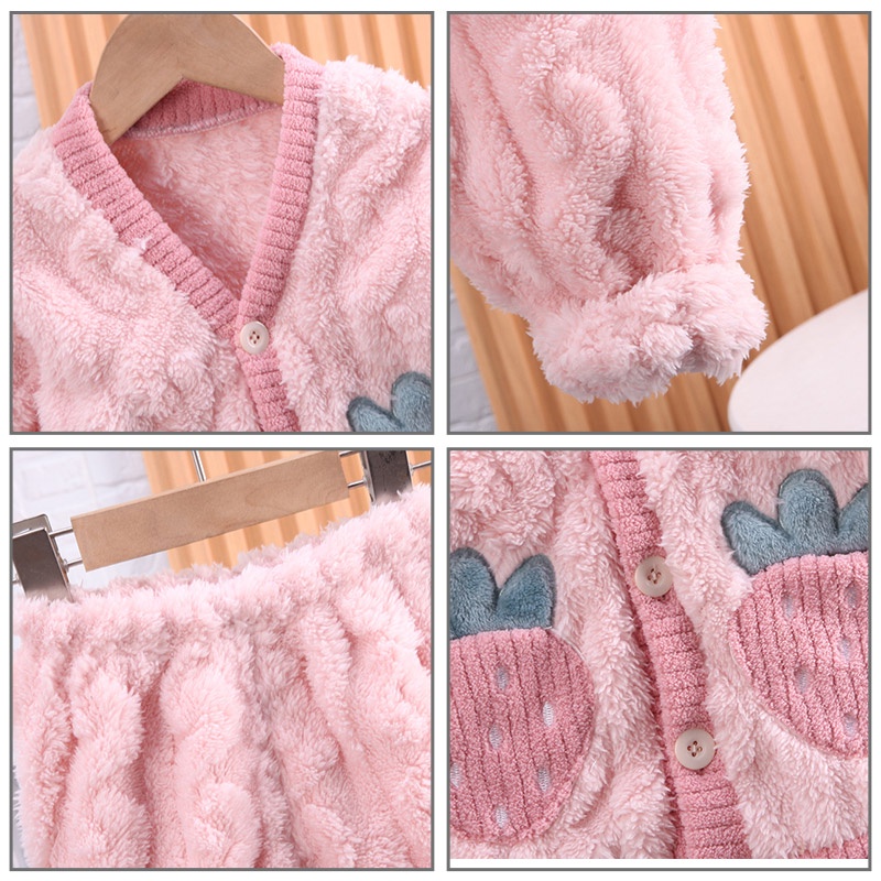Bộ đồ ngủ IQ ANGEL vải flannel giữ ấm áp size lớn thời trang mới dành cho bé gái
