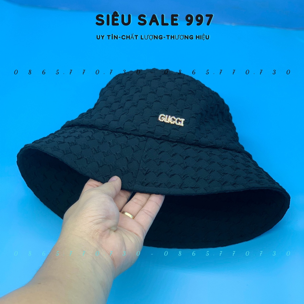 MŨ BUCKET - NÓN VÀNH VẢI NHĂN CARO LOGO GU-CI VÀNG CAO CẤP THỜI TRANG FULL TEM MÁC ĐẸP
