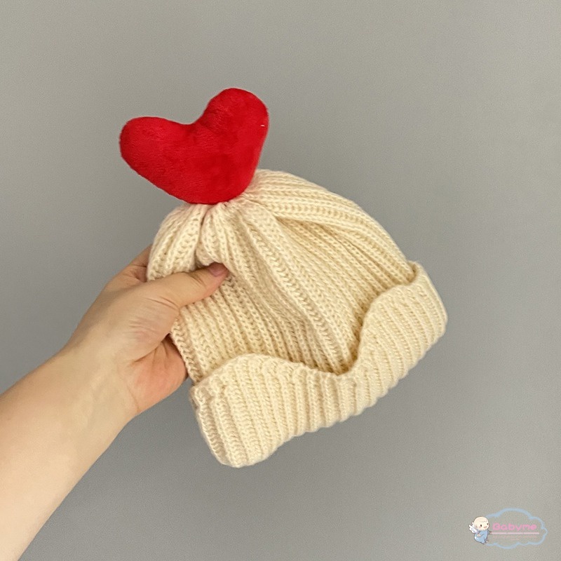 Mũ Len Hình Trái Tim Ba Chiều Co Giãn Giữ Ấm Cho Bé Trai Và Gái
