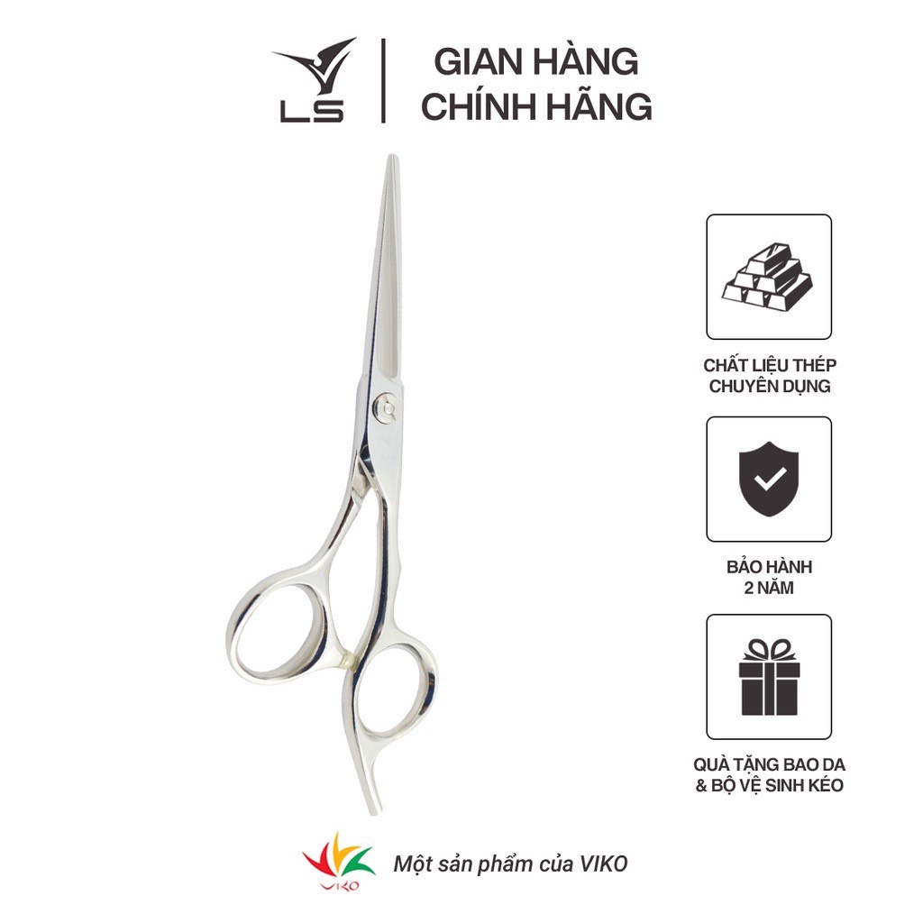 Kéo cắt tóc LS lưỡi thẳng quai offset phẳng đỡ ngón cố định CB13/5.0
