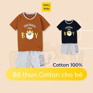 Đồ Bộ Quần Áo Bé Trai In Hình Khỉ Little Boy Ngộ Nghĩnh, Thun Cotton Thoáng Mát Mềm Mịn Cho Bé Đến 55Kg Mặc Đi Chơi
