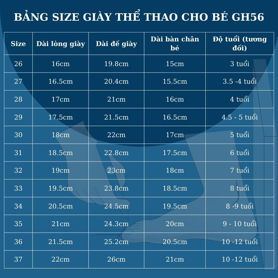 Giày thể thao bé trai êm nhẹ kháng khuẩn phong cách Hàn Quốc cho trẻ em học sinh 3 - 12 tuổi GH56