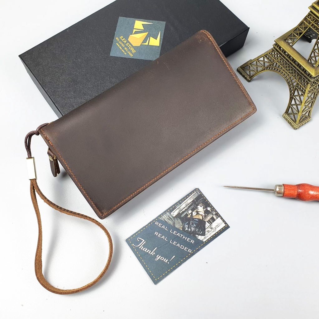 Ví cầm tay nam nữ da bò thật CL129VB   - 100% da bò thật, BH 3 năm