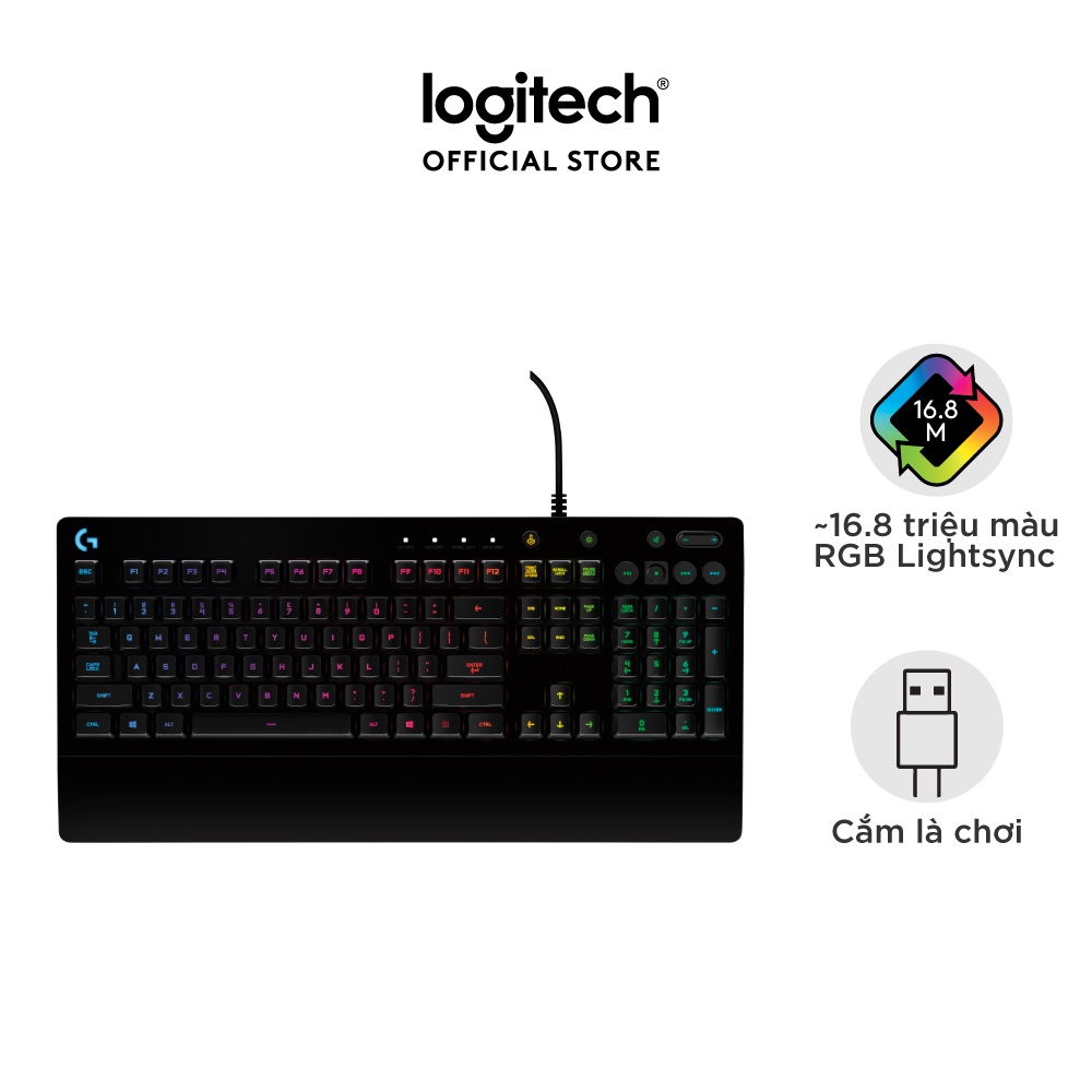 Bàn phím game có dây Logitech G213 Prodigy - RGB, Full size, chống tràn bền bỉ