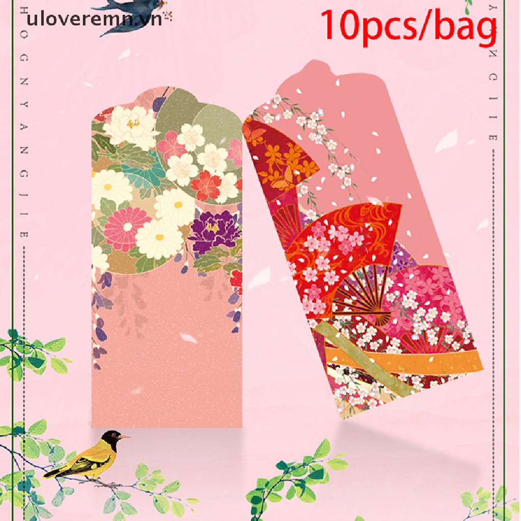 Set 10 Bao Lì Xì Năm Mới Màu Đỏ Phong Cách Trung Hoa