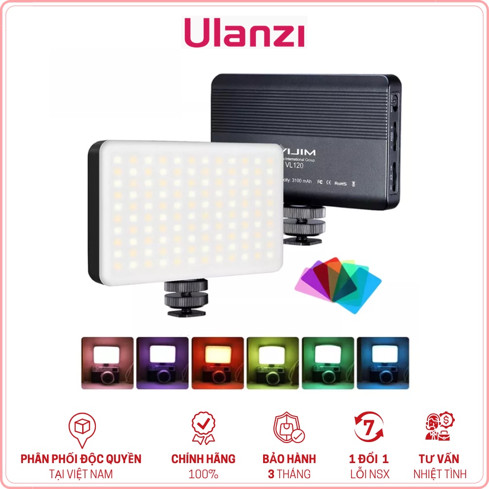 ULANZI VIJIM VL120 (3200- 6500K) - HÀNG CHÍNH HÃNG - Đèn LED tặng kèm 6 tấm lọc màu, tích hợp pin Lithium 3100mAh