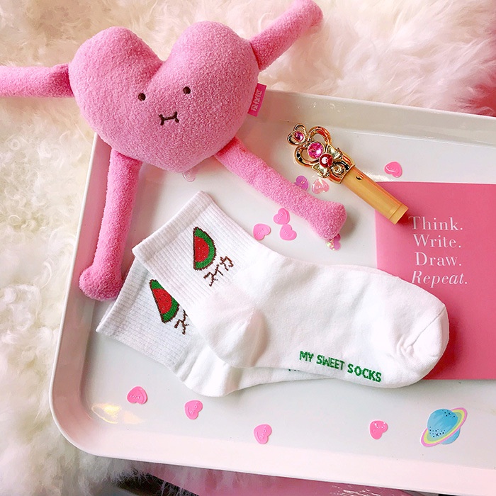 Tất vớ nam nữ cổ trung chất liệu cotton họa tiết trái cây Date84store