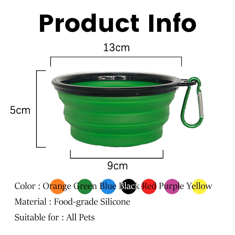 HamshMoc Tô Đựng Thức Ăn / Nước Uống Di Động Bằng Silicone Có Móc Khóa Mở Rộng Cho Thú Cưng